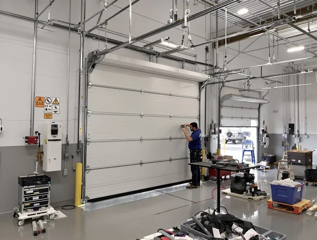 Commercial garage door repair being performed by Fort Carson Garage Door Repair expert in Fort Carson