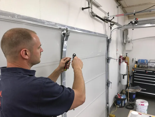 Before and after garage door dent repair by Fort Carson Garage Door Repair in Fort Carson